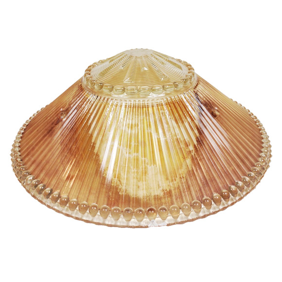 15" Art Deco Semi Flush Mount Peach Ribbed Glass Light Shade Heavy 40 50s Atomic - Picture 4 of 11